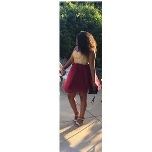 Wine tan +gold Clarisse short prom dress